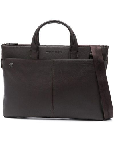 Piquadro Expandable Leather Laptop Bag - Black