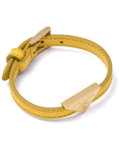 Prada Bracelet en cuir à plaque logo - Métallisé