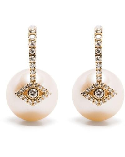 Sydney Evan 14kt Yellow Gold Evil Eye Pearl And Diamond Earrings - Natural