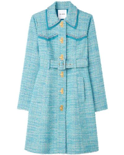 St. John Belted Tweed Coat - Blue