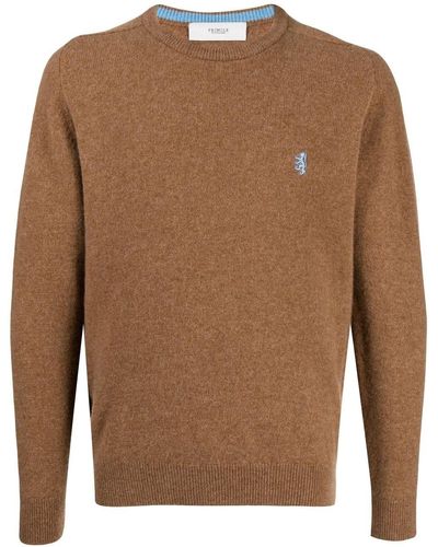 Pringle of Scotland Embroidered-logo Crew-neck Sweater - Brown