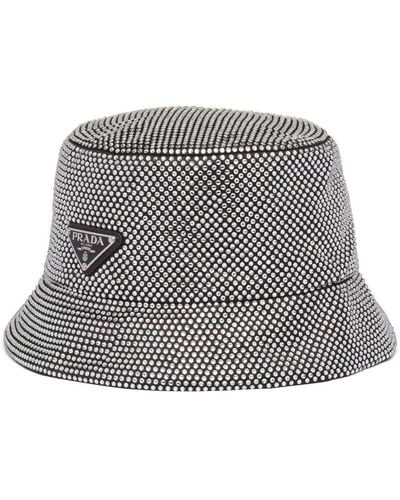 Prada Cappello bucket con decorazione di cristalli - Grigio
