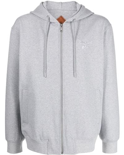 MCM Essential Logo-embroidered Zip-up Hoodie - Gray
