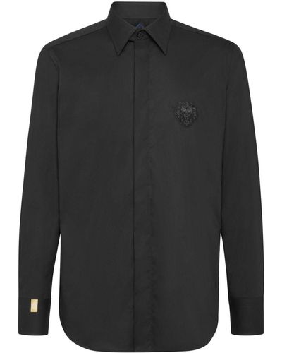 Billionaire Logo-embroidered Poplin Shirt - Black
