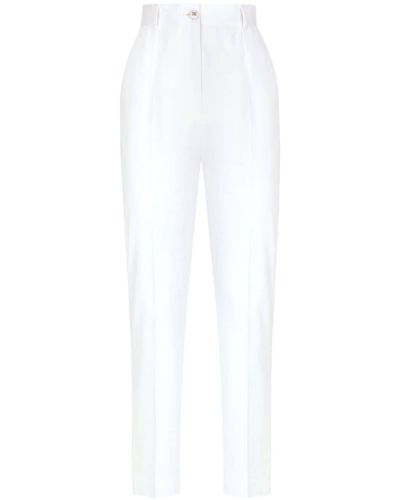 Dolce & Gabbana Pantalon en gabardine à taille haute - Blanc