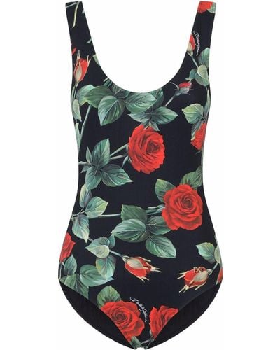 Dolce & Gabbana Rose-print One-piece Swimsuit - Black
