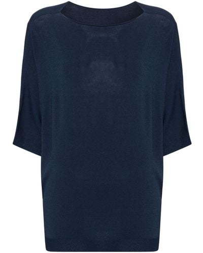 Le Tricot Perugia Rolled-neckline Short-sleeve Jumper - Blue