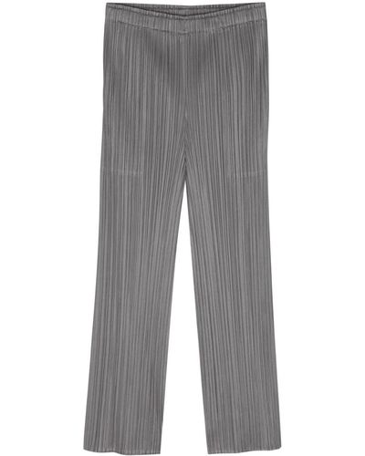 Pleats Please Issey Miyake Plissé-effect Cropped Trousers - Grey