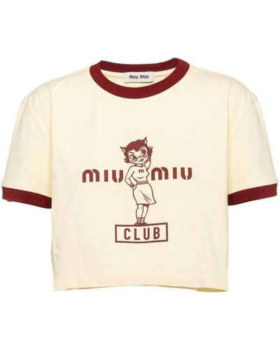 Miu Miu Camiseta corta con logo estampado - Neutro