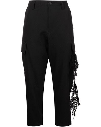 Y's Yohji Yamamoto Pantalon crop à bordure en dentelle - Noir