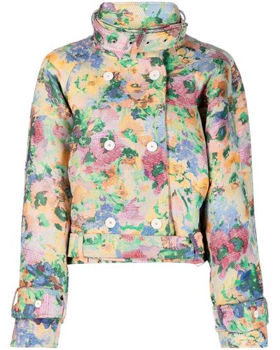 BENJAMIN BENMOYAL Floral-print Double-breasted Jacket - Green