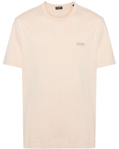 Zegna Logo-embroidered Cotton T-shirt - Natural