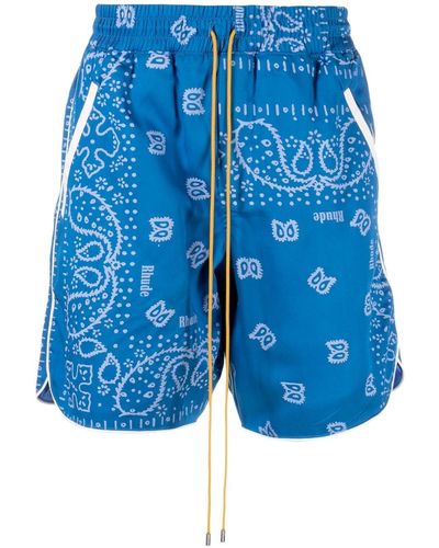 Rhude Short de sport à imprimé bandana - Bleu