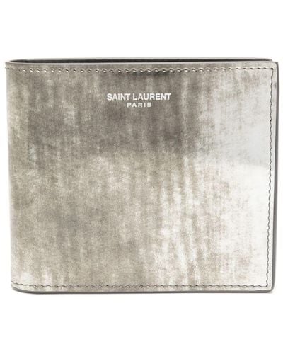 Saint Laurent Logo-debossed Reflective Leather Wallet - Grey