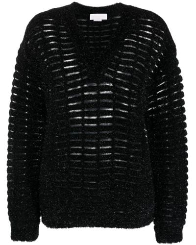 Genny V-neck Open-knit Sweater - Black