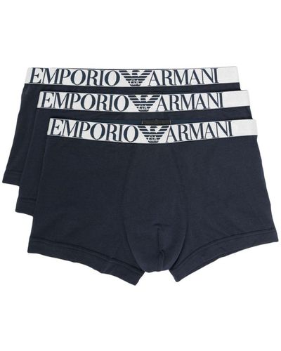 Emporio Armani Logo-waistband Cotton Briefs (pack Of Three) - Blue