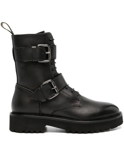 Doucal's Buckled Lace-up Leather Boots - Black