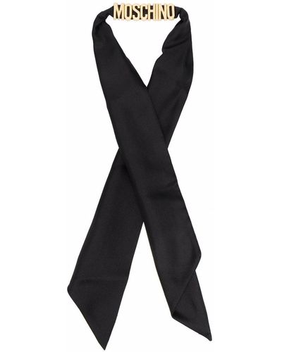 Moschino Fular de seda con placa del logo - Negro