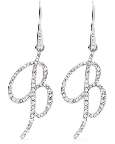 Blumarine Crystal-embellished Logo-pendant Earrings - White