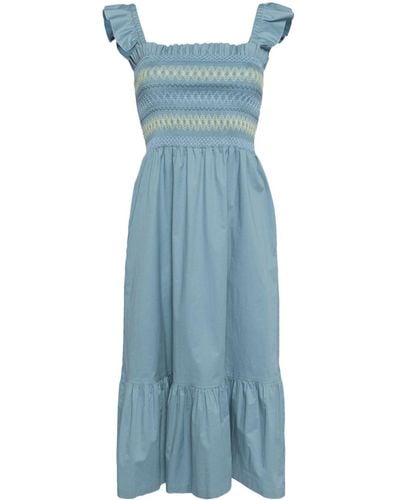PS by Paul Smith Embroidered shirred midi dress - Bleu