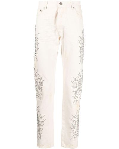 Palm Angels Gem Embellished Slim-cut Jeans - White