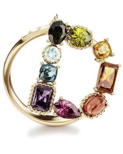 Dolce & Gabbana Rainbow alphabet D ring in yellow gold with multicolor fine gems