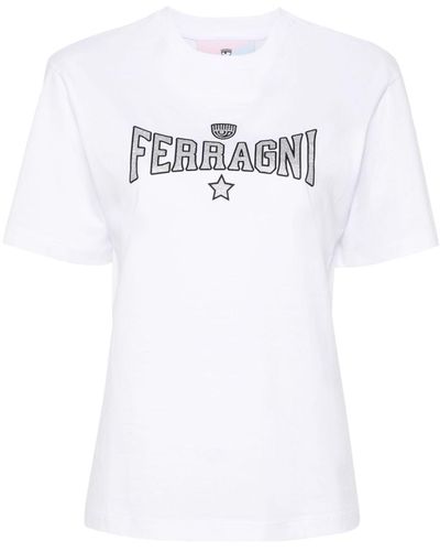 Chiara Ferragni グリッターロゴ Tシャツ - ホワイト