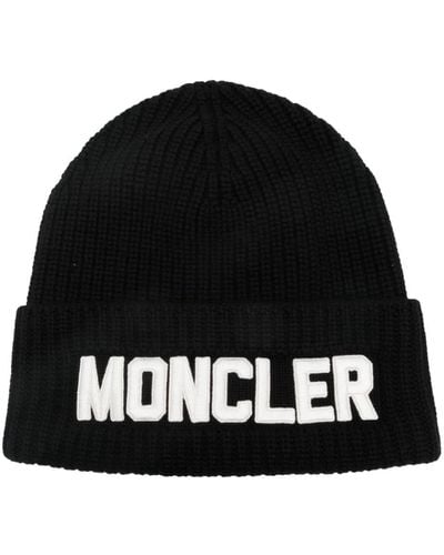 Moncler Patch-lettering Ribbed Beanie - Black