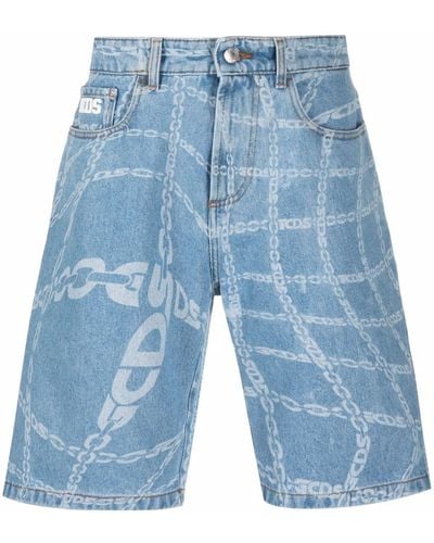 Gcds Pantalones vaqueros cortos con logo estampado - Azul
