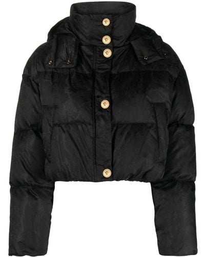 Versace Barocco-jacquard Cropped Puffer Jacket - Black