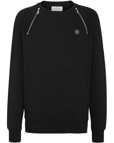 Philipp Plein Zip-detailing fleece sweatshirt - Schwarz