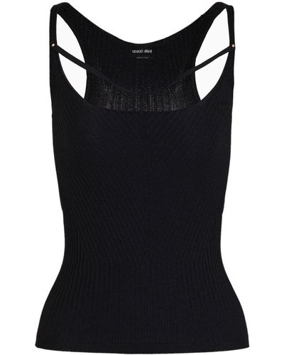 Giorgio Armani Strap-detail Ribbed-knit Top - Black