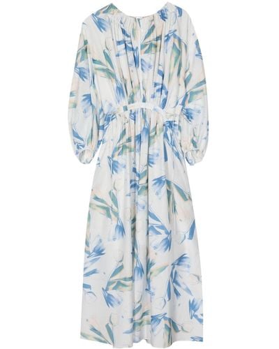 Paul Smith Tulip-print Puff-sleeve Dress - Blue