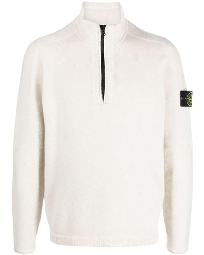 Stone Island Compass-motif Half-zip Sweatshirt - White