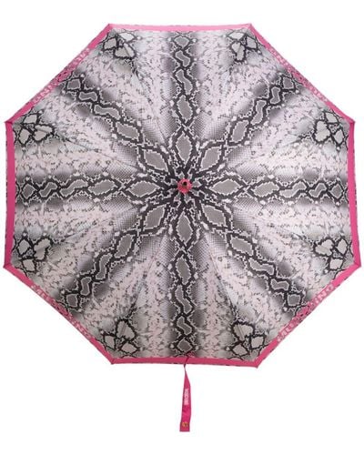 Moschino Logo-edge Snakeskin-print Umbrella - Pink