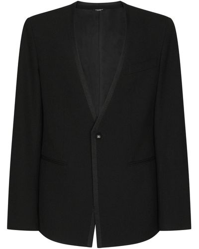 Dolce & Gabbana Collarless Wool-blend Blazer - Black