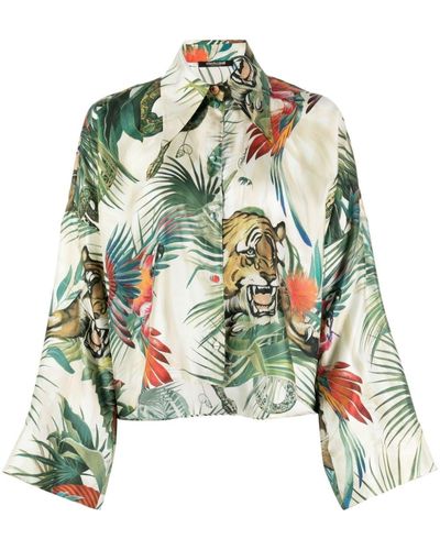 Roberto Cavalli Seidenhemd mit grafischem Print - Grün