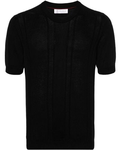 Brunello Cucinelli T-Shirt mit Waffelstrick-Muster - Schwarz