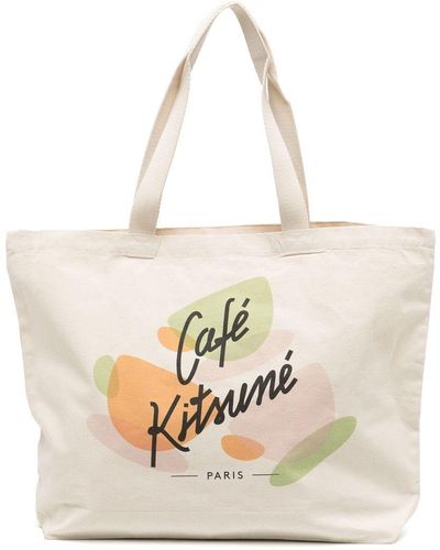 Maison Kitsuné Logo-print Tote Bag - White