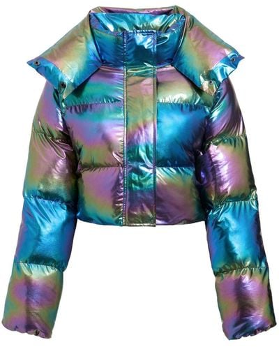 Unreal Fur Fractals Holographic-effect Padded Jacket - Blue