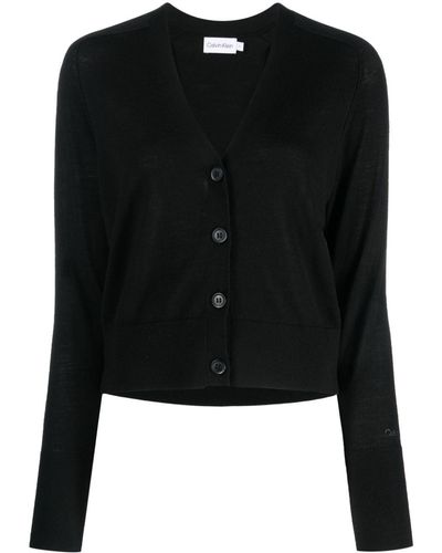 Calvin Klein Logo-print Wool Cardigan - Black