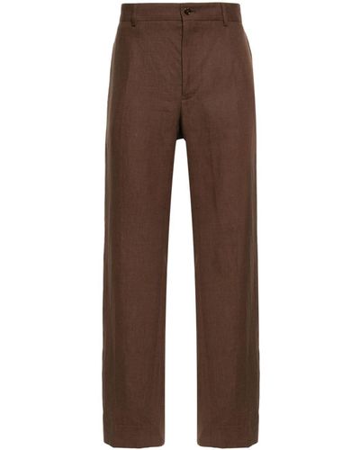 Dolce & Gabbana Pressed-crease Linen Trousers - Brown