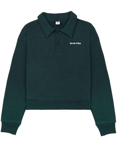 Sporty & Rich Embroidered-logo Long-sleeve Polo Shirt - Green