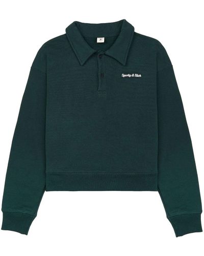 Sporty amp; Rich long-sleeve velour polo top - Green