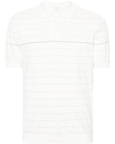 Eleventy Striped Cotton Polo Shirt - White