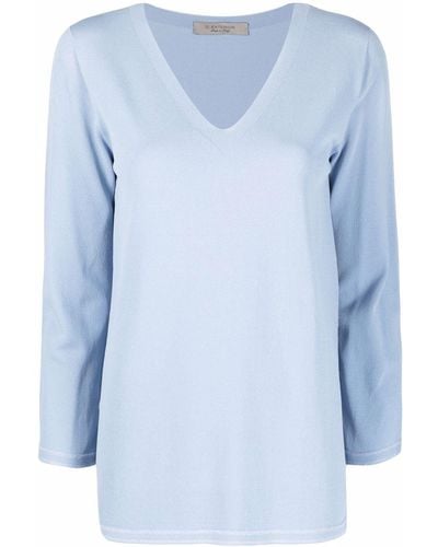 D.exterior V-neck Cropped-sleeve Sweater - Blue