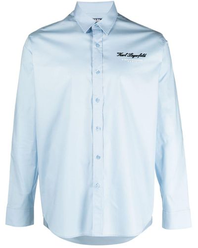 Karl Lagerfeld Logo Embossed Poplin Shirt - Blue