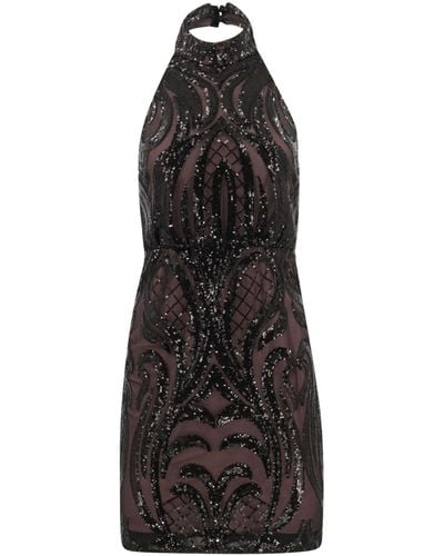 Badgley Mischka Sequin-embellished Halterneck Minidress - Black
