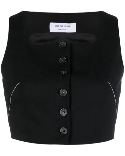 Marine Serre Tailoring Bustier Cropped Waistcoat - Black