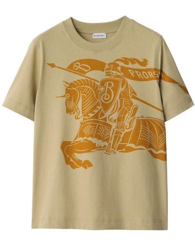 Burberry Equestrian Knight-print Crew-neck T-shirt - Natural